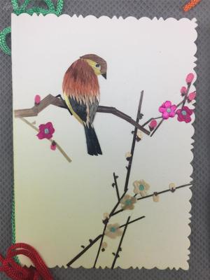 麦秆上的时代印记 七八十年代外贸出口麦秆书签“鸟蝶景”六枚套赏析